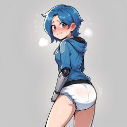 abdl ai_generated bare_legs blush caught diaper forced hoodie looking_at_viewer looking_back meta_runner nervous sweat tari_(smg4)