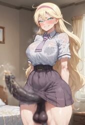 ai_generated asobi_asobase balls bare_legs big_balls big_breasts big_penis black_cock blonde_hair blue_eyes censored censored_penis cum excessive_cum excessive_smegma futa_only futanari gigantic_penis hairband horny_female huge_balls huge_breasts huge_cock huge_testicles huge_thighs imminent_cumshot large_breasts light-skinned_female light_skin long_hair looking_at_viewer naughty_face olivia_(asobi_asobase) penis school_uniform schoolgirl smegma smiling solo_female squatting sweat sweatdrop thick_thighs thighs voluptuous voluptuous_female