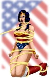 black_hair blue_eyes bondage bound cleavage dc dc_comics diana_prince female female_only femsub fully_clothed meowitzher png revealing_clothes rope superheroine wonder_woman wonder_woman_(series)