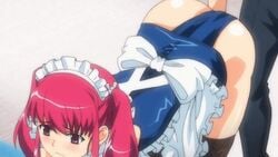 all_fours animated apron ass ass_shake blush cosplay fingering maid maid_headdress natsumize_sukumi one-piece_swimsuit pink_eyes pink_hair red_hair school_swimsuit stockings swimsuit teasing thighhighs thighs trembling tsundere_inran_shoujo_sukumi twintails vaginal_penetration