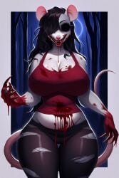 ai_generated anthro black_hair blood breasts_bigger_than_head chubby cleavage creepy demon female female_only furry furry_focus furry_only giant_breasts looking_at_viewer majorfluffy novelai possum thigh_thighs