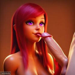 1girl 1male 3d 3d_(artwork) ai_generated blowjob demon_girl licking_penis solo_focus tackledawdly tease teasing tongue_out