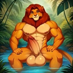 ai_generated anthro furry furry_male genitals jungle lion male_only muscular muscular_male nude simba simba_(the_lion_king) spread_legs tagme the_lion_king water