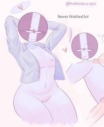 canada_(countryhumans) chubby_female coat coat_on_shoulders countryhumans countryhumans_girl cropped flat_chest happy heart_symbol kek_doktor not_furry penis pussy text thick_thighs uncensored unfinished united_states_of_america_(countryhumans)