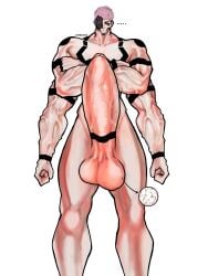 1boy artherarts big_penis breedable cock huge_cock jujutsu_kaisen large_penis larger_male light-skinned_male light_skin looking_at_viewer male male_focus male_only muscles muscular muscular_male pants pubic_hair ryoumen_sukuna_(jujutsu_kaisen) standing tall taller_male tattoo vein veiny_penis x-ray