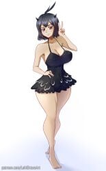 1girls barefoot big_breasts black_clover breasts dress female female_focus female_only light-skinned_female light_skin lokidrawsart looking_at_viewer red_eyes secre_swallowtail solo solo_female solo_focus standing thighs