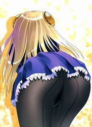 1girls ass bending_over blonde_hair capcom capcom_fighting_jam cum female hair_ornament ingrid_(capcom) long_hair no_panties pantyhose pussy skirt upskirt