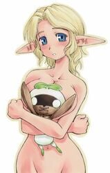 1girls 2003 blonde_hair blush breasts elf elvaan female final_fantasy final_fantasy_xi huge_breasts mandragora_(final_fantasy) neriwasabi nude short_hair