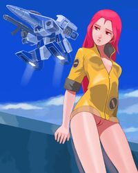 1girls aisha_(mospeada) ariel_(robotech) artist_request female genesis_climber_mospeada long_hair lowres no_panties pink_eyes pink_hair pussy robotech