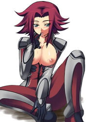 blue_eyes blush breasts code_geass female kallen_stadtfeld kuronezumi looking_at_viewer open_clothes open_shirt red_hair short_hair