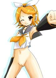 blush female flat_chest kagamine_rin pussy school_uniform seifuku serafuku short_hair uncensored vocaloid vocaloid_2