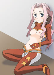 blue_eyes blush breasts darry_adai gainax long_hair midriff nipples no_bra pink_hair ponytail tengen_toppa_gurren-lagann tengen_toppa_gurren_lagann tied_hair