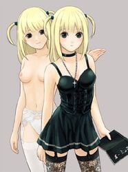 blonde_hair breasts death_note death_note_(object) female female_only human long_hair misa_amane multiple_females multiple_girls panties skirt thighhighs