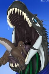 2024 ambiguous_feral ambiguous_gender anthro anthro_on_feral anus ass blue_background blue_eyes blue_sclera bodily_fluids breasts brown_body claws cunnilingus dinosaur dolorcin dorsal_ridge duo fangs female female/ambiguous female_anthro feral gaping_mouth genitals green_stripes grey_body hi_res imminent_oral_vore imminent_vore in_mouth indominus_rex jurassic_park jurassic_world larger_ambiguous larger_feral larger_pred looking_down lying mawplay mouth_play mouth_shot nude on_front on_tongue open_mouth oral prehistoric_species pussy reptile saliva saliva_string scalie sex signature simple_background size_difference smaller_anthro smaller_female smaller_prey smile softsharp stripes tail teeth theropod tongue tongue_grab tongue_hug tongue_out universal_studios vaginal_penetration year zoophilia