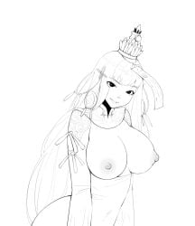 crown large_breasts monochrome nude punishing:_gray_raven qu_(punishing:_gray_raven)