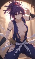 ai_generated battle_damage cinematic cleavage fighting torn_clothes yuzuriha_(jigokuraku)