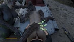 anal anal_sex anthro ass bethesda_game_studios big_breasts breasts claws deathclaw deathclaw_humanoid dominant dominant_female fallout female female_deathclaw first_person_view group hi_res humanoid male male/female mammal microsoft monster penetration reptile scalie sound_effects tail text trio