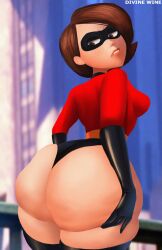 1girls ass ass_cleavage ass_focus ass_grab big_ass big_butt brown_hair disney divine_wine female female female_focus female_only helen_parr milf mother superhero superhero_costume superheroine the_incredibles vampiranhya_(artist)