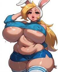 1girls adventure_time adventure_time:_fionna_&_cake ai_generated black_eyes blonde_hair blonde_hair breasts cameltoe cartoon_network chubby chubby_female female female_only fionna_and_cake fionna_the_human_girl huge_breasts legwear navel nipple_bulge rocksolidart solo solo_female thick_thighs thighhighs underboob wide_hips