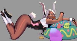 animal_humanoid bent_over biped breasts brown_body brown_skin bunny_costume bunny_ears bunny_girl bunnysuit carrot clothing easter eating eyelashes female female_only fingerless_gloves footwear holidays humanoid lagomorph lagomorph_humanoid leotard leporid_humanoid long_ears long_hair looking_at_viewer mammal mammal_humanoid miruko my_hero_academia napalm_express pinup pose quirked_human_(my_hero_academia) rabbit_humanoid rumi_usagiyama simple_background solo tail taller_girl thick_thighs white_hair