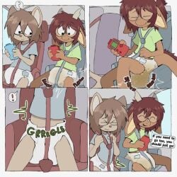 2boys 4hazelstreet abdl anthro diaper diaper_fetish embarrassed english messy_diaper onomatopoeia scat shitting shitting_self soiling soiling_diaper