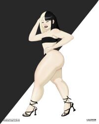 1female 1girls all_black asian asian_female beauty_mark big_ass black_and_white black_lipstick black_nail_polish black_nails blonde_female blonde_hair blue_eyes dyed_hair female heels high_heels humanoid juicy_thighs luleiverse luleivon meaty_thighs pale-skinned_female pale_skin posing posing_for_the_viewer small_breasts thick_calves thick_thighs toenail_polish tomoyo_neuenschwander tongue_out