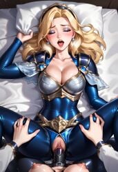 ai_generated league_of_legends luxanna_crownguard missionary_position strap-on yuri