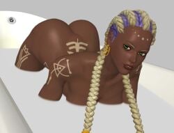 1girls 3d 3d_(artwork) ass ass_out ass_up bath bathtub big_ass big_breasts bodypaint braid braided_hair braided_ponytail breasts busty dark-skinned_female dark_skin dat_ass dolores_(kof) earrings fat_ass green_eyes inviting king_of_fighters long_hair looking_at_viewer milk naked nude pov purple_hair purrbomb42 seducing showing_ass spread_ass thick thick_ass thick_lips thick_thighs tied_hair toned toned_body toned_female top-down_bottom-up twin_braids twintails two_tone_hair voluptuous voluptuous_female wet white_hair