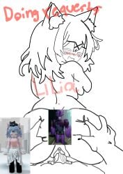 1boy ass ass_grab backshots cat_ears catgirl cum cum_in_pussy cum_inside doggy_style female liliaoutcontext messy_hair neko nekomimi nervous_smile roblox roblox_avatar short_hair sweat worried_expression