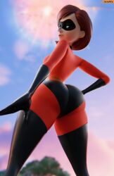 3d 3d_(artwork) big_butt bodysuit brown_hair elastigirl elastigirl_(fortnite) fortnite fully_clothed helen_parr looking_at_viewer looking_back mature_female milf mother rear_view skin_tight smitty34 the_incredibles thick_thighs thighhighs thighs wide_hips