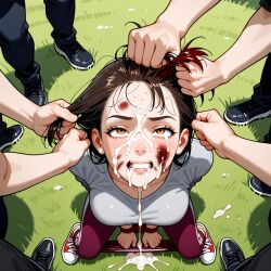 1girl, 1girl,solo,long 5boys, above, ai_generated and angle,multicolor ankles, arm_grab, at back, background, beautifully behind blue body, bondage, bound bound, breast_grab, bright, brunette, brutal by camera, cum daylight, detailed detailed, details, disgusted dragged dripping duo, elbows expression, expressiveh, eye, eyes face, faceless_male, field, fingering_over_clothes, focus focus, from full gag, gagged, grass, grey gritty grope, groping, ground hair hair, hands her high highly hogtied&gagged, in large_breasts, leg_grab, long looking lying many_hands, maroon masterpiece, multigrope multigrope, off on open outdoors, over pants, perfecteyes, pull pulled raw, realistic, restrained, rough, running score_7_up, score_8_up, score_9, serpieri, sharp shoes side, sky, slapped sunshine. surprised, surrounded, the thigh_grab,) tied tied, tied. top, viewed woman, wrists, yoga