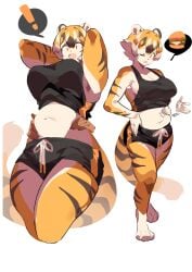 big_breasts breasts cleavage feline female furry huge_breasts mx99926 slightly_chubby thick_thighs tiger tiger_girl wide_hips