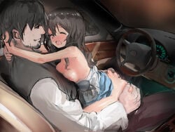 1boy 1girls age_difference ass_grab beard breasts car car_interior car_sex closed_eyes clothed_sex darumasan_koronda dress dress_lift dress_pull female hug long_hair older_male older_male_younger_female older_man older_man_and_younger_girl open_mouth penetration petite petite_body petite_female rough saliva sex sitting sitting_on_lap sitting_on_person small_breasts upright_straddle vaginal_penetration