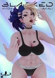 1girls 3d akali armpits artist_name athletic_female big_breasts blacked blacked_clothing blonde_hair blowjob_gesture blue_background blue_eyes blue_hair breast_tattoo breasts choker clothed clothing collar ear_piercing earrings face_tattoo female female_only gino_cano_(artist) huge_ass huge_breasts humiliation k/da_all_out_akali k/da_all_out_series league_of_legends long_hair looking_at_viewer middle_finger multicolored_hair open_mouth ponytail purple_hair qos qos_tattoo queen_of_spades riot_games self_upload solo solo_female sports_bra sportswear tattoo thick tied_hair voluptuous wide_hips