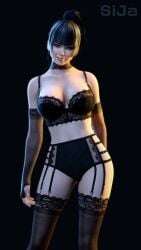 3d black_bra black_lingerie black_panties dead_or_alive garter_straps lingerie nyotengu sija_art