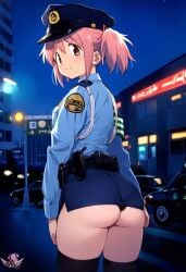 ai_generated artist_logo ass ass ass_focus asscheeks back_view big_butt butt_focus buttcheeks hair_ribbon hi_res madoka_kaname madoka_worship magical_girl mahou_shoujo_madoka_magica miniskirt pink_eyes pink_hair police police_uniform policewoman puella_magi_madoka_magica red_ribbon ribbon ribbons thick_ass thick_thighs thong twintails