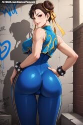 ai_generated aindroidparanoid ass ass_focus big_ass big_butt blue_clothes bodysuit brown_eyes brown_hair buns butt_focus cameltoe chun-li chun-li_(fortnite) fat_ass fat_butt female female_only fighter fit_female from_behind huge_ass huge_butt large_ass large_butt legs mature mature_female short_hair stable_diffusion street_fighter thick_ass thick_legs thick_thighs tight_clothing tight_fit