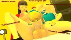 1boy 1futa 3d amagi_yukiko ass balls big_ass big_balls big_breasts big_butt big_penis blush breasts breasts_out deepthroat dirty_talk fellatio functionally_nude functionally_nude_futanari functionally_nude_male futa_on_male futanari good_girl male nipples oral oral_penetration oral_sex penis penis_in_mouth persona teddie_(persona) teddit text theboobedone uncensored