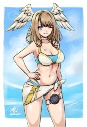 big_breasts breast_tattoo breasts eunie_(xenoblade) female female_only nintendo one_eye_closed posing rotomdocs solo swimsuit tattoo tomboy wink winking_at_viewer xenoblade_(series) xenoblade_chronicles_3