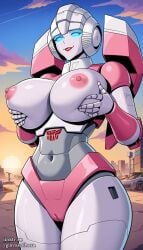 1girls ai_generated arcee arcee_(g1) big_breasts breasts female female_focus female_only hasbro holding_breasts takara_tomy transformers transformers_g1