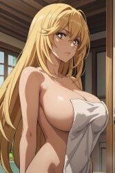 ai_generated big big_breasts huge_breasts nude nude_female shokuhou_misaki to_aru_kagaku_no_mental_out to_aru_kagaku_no_railgun to_aru_majutsu_no_index to_aru_majutsu_no_index:_new_testament towel towel_only towel_over_breasts