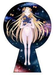 1girls abigail_williams_(fate) barefoot blonde_hair bow closed_eyes completely_nude fate/grand_order fate_(series) female flat_chest forehead full_body hairbow keyhole long_hair minazuki_tsuyuha multiple_hair_bows navel nebula nipples nude orange_bow own_hands_together parted_bangs polka_dot polka_dot_bow pussy smile solo space too_many_bows transparent_background young young_female younger_female