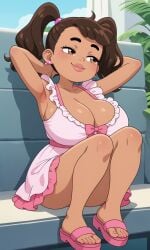 ai_generated big_breasts disney dress feet latina lips pink_dress primos sandals tan tere_(primos) twintails young