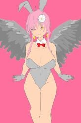 ass big_breasts bow_tie bunny_girl bunnysuit inkie_(inkierose) inkierose_(inkierose) pink_eyes pink_hair prostitution thick thick_thighs white_bunnysuit wings