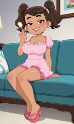 ai_generated big_breasts disney dress feet latina lips pink_dress primos sandals tan tere_(primos) twintails young