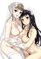 2girls black_hair blue_eyes blush breasts bridal_veil bride choker clockup erect_nipples eroge!_h_mo_game_mo_kaihatsu_zanmai euphoria euphoria_(clockup) gloves hamashima_shigeo himeno_kisara long_hair manaka_nemu multiple_girls open_mouth pubic_hair purple_eyes smile teen teen_girl teenage teenage_girl teenager young