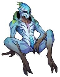 alien alpha_channel animal_genitalia blue_eyes blue_penis blush erection furikake genital_slit genitals male male_only mass_effect nude penis presenting presenting_penis sitting slit solo spread_legs spreading turian video_games