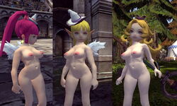 3d archer_(dragon_nest) blonde_hair breasts dragon_nest elf large_breasts long_hair multiple_girls nipples nude pussy sorceress_(dragon_nest)