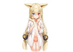 animal_ears g41_(girls'_frontline) girls'_frontline heterochromia marmoset0 nopan open_shirt pussy uncensored white_background