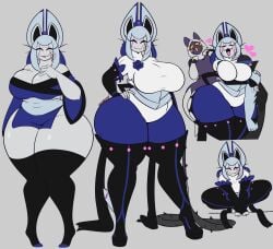 big_breasts blue_fur breasts cleavage dewwydartz female huge_breasts khora_(warframe) tagme thick_thighs warframe wide_hips wisp_(warframe)